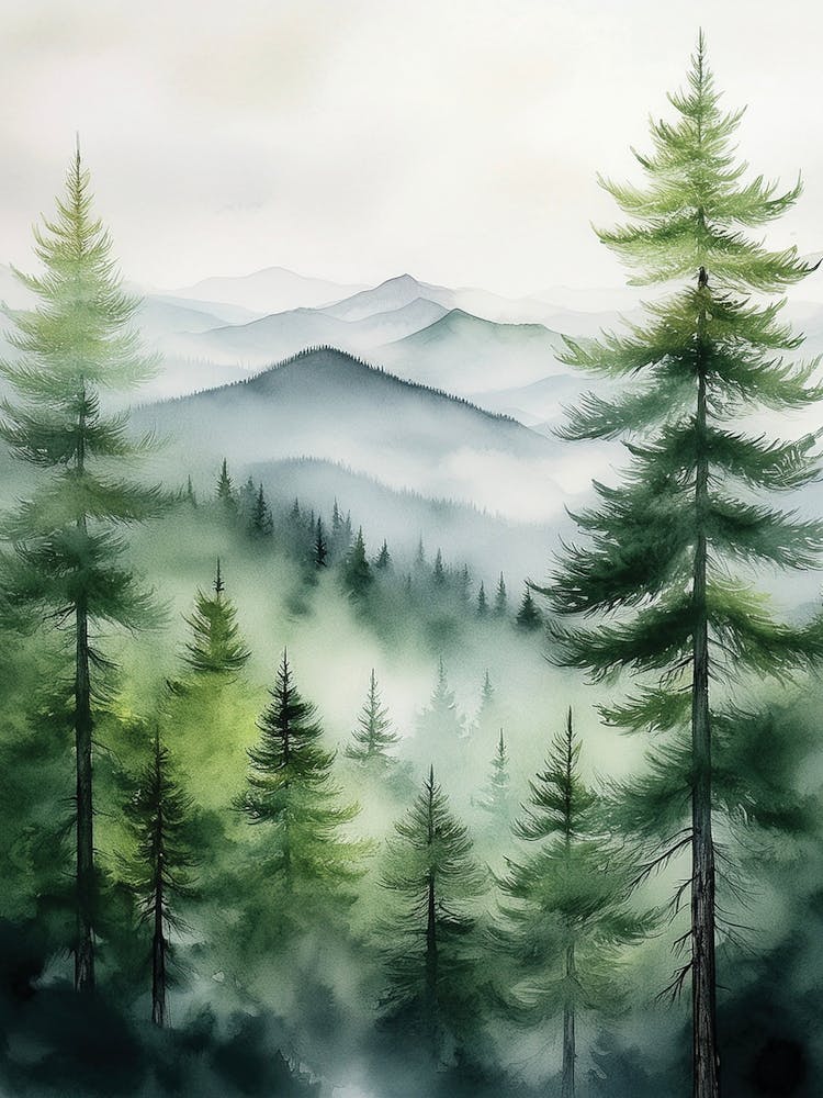 Appalachian Mountains Peinture d'Art Pins Brumeux, Paysage Vintage, Paysage Vintage, Art Mural Champêtre, Poster d'Art Botanique, Appalachian Mountains Impressions Forêt de Pins.01 (16) 1