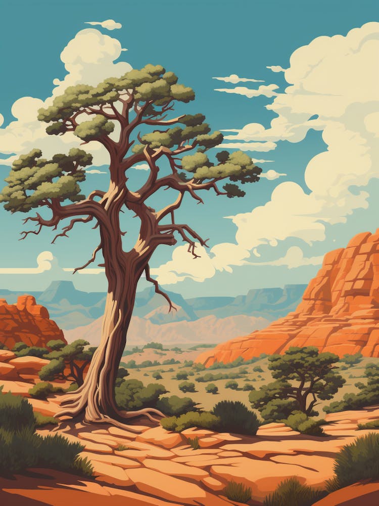 Retro Illustration Of A Joshua Tree In Grand Canyon 1