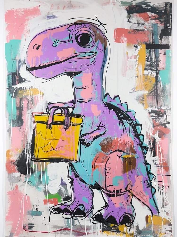 Dinosaur Shopping Pink Purple Graffiti Style 1