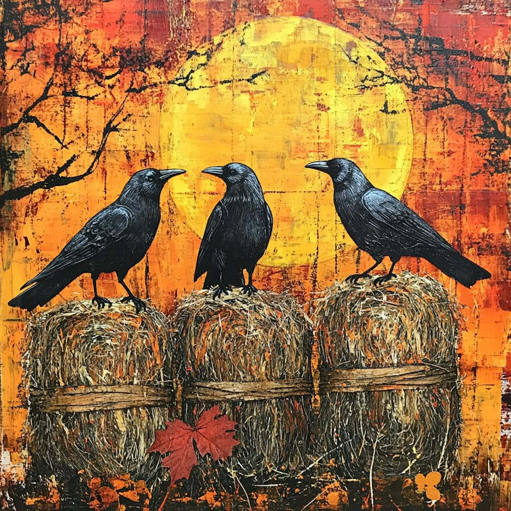 Crows On Hay
