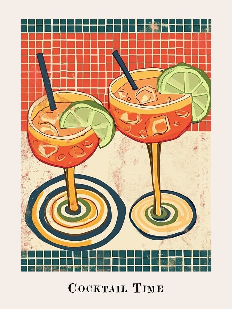 Cocktail Time Tile Watercolour Poster 4