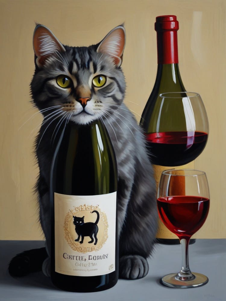 Cat With Bottle Of Wine