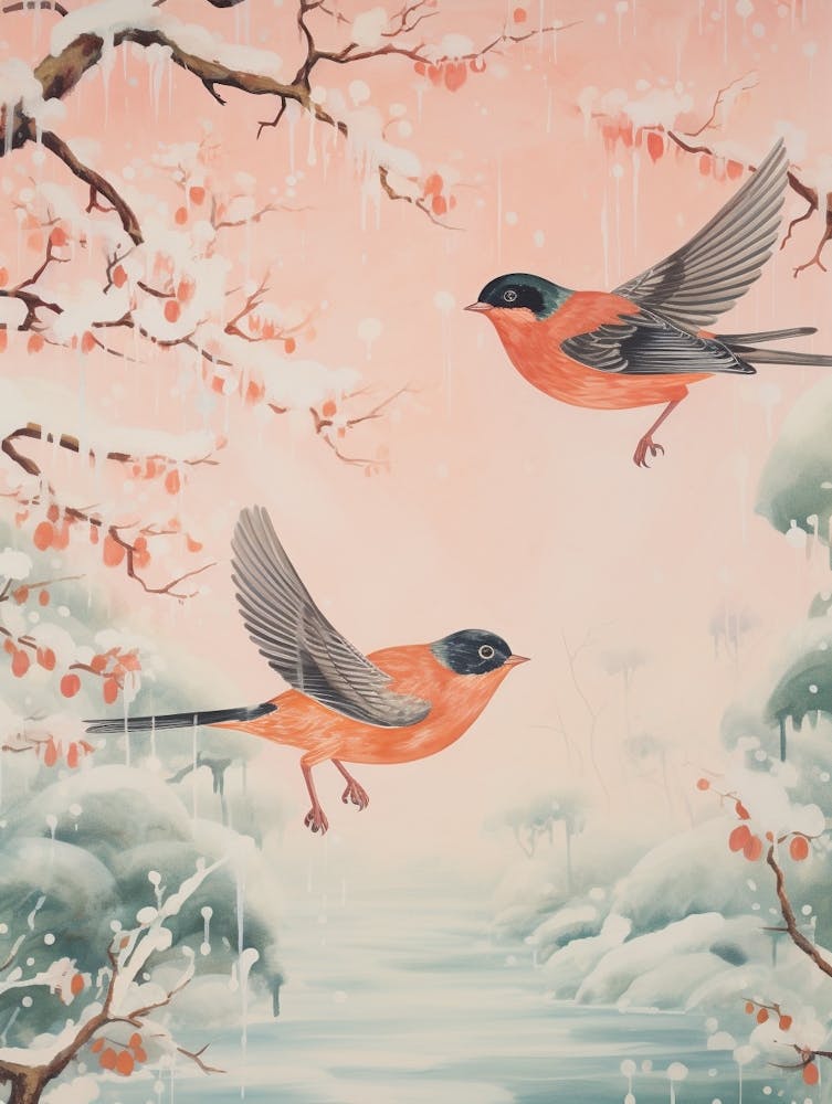 Vintage Japanese Inspired Bird Print Robin 9
