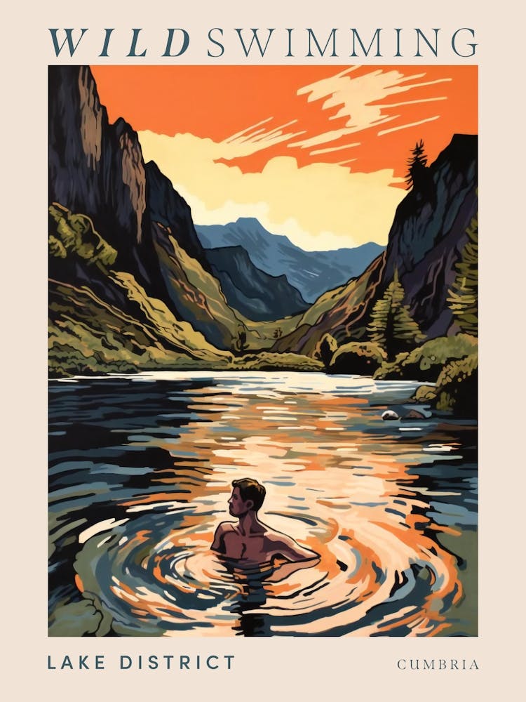 Wild Swimming At Lake District Cumbria 2 Poster