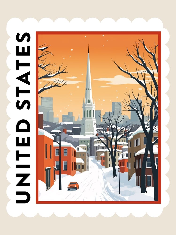 Retro Winter Stamp Poster Boston Usa 1