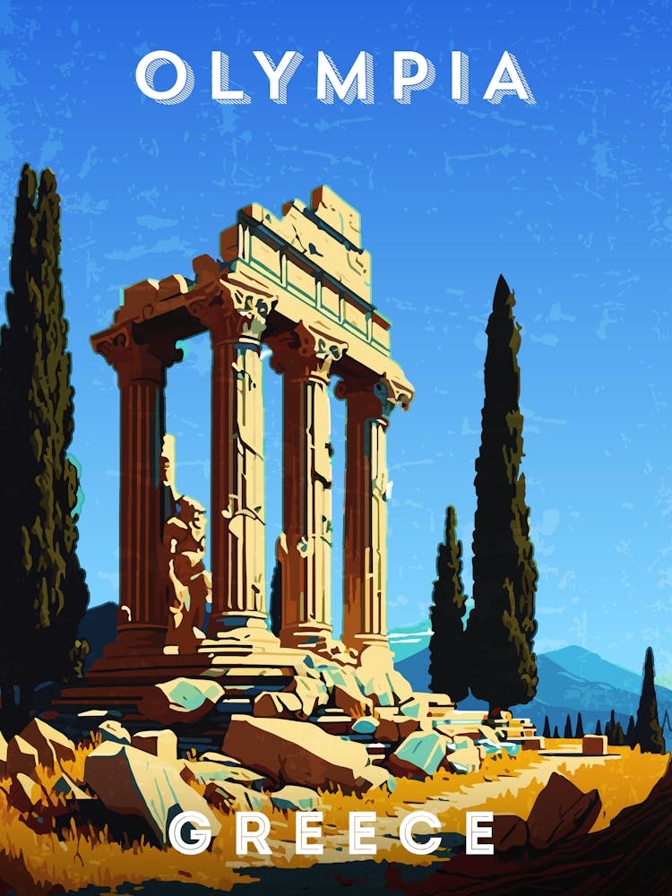 Greece, Olympia — Retro travel minimalist poster, retro travel art, retro travel wall art, vector art