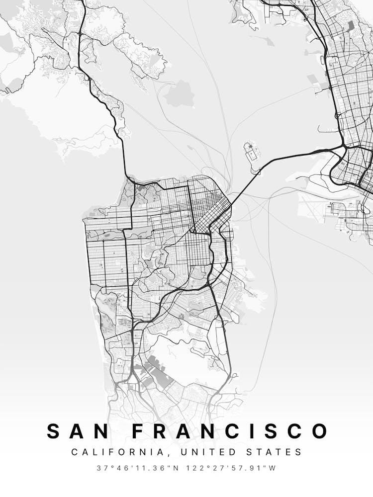 San Francisco California White Map