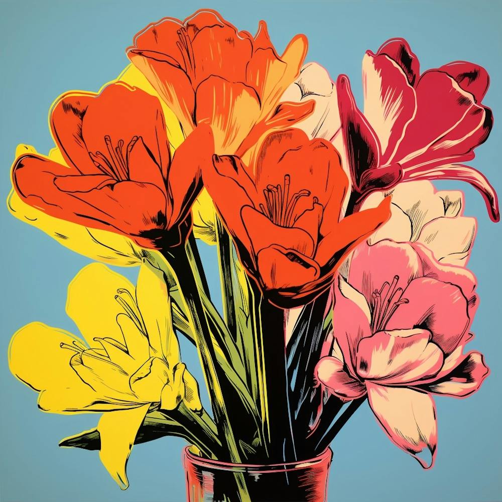 Andy Warhol Style Pop Art Flowers Freesia 4 Square