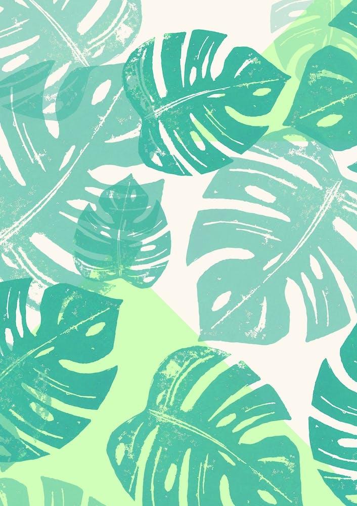 Linocut Monstera Green in