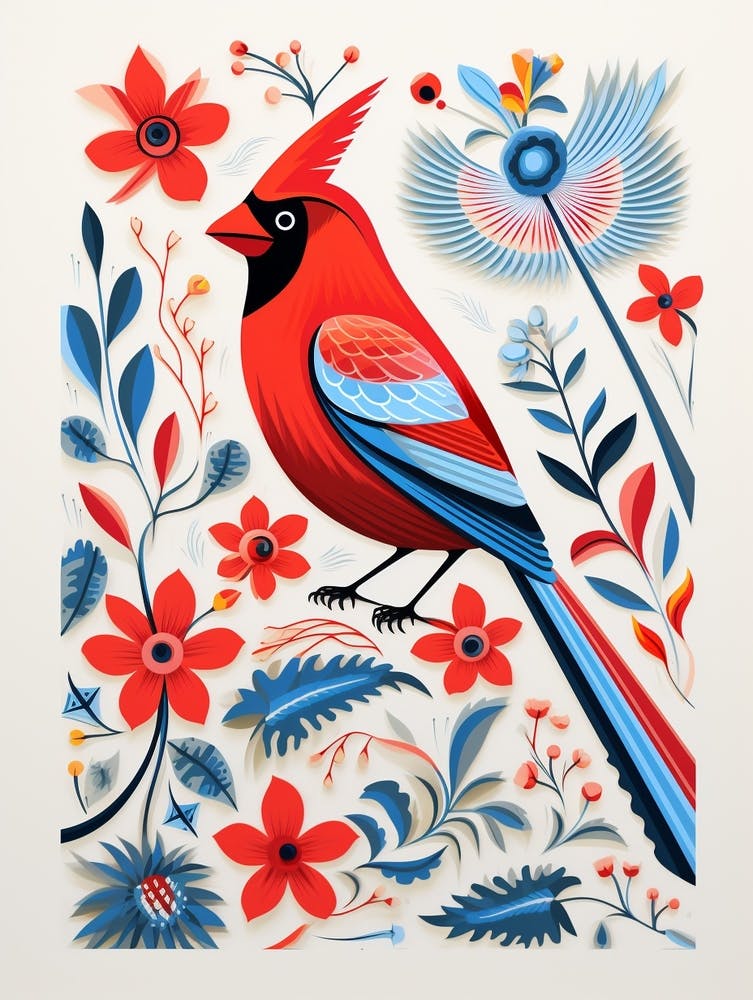 Scandinavian Bird Illustration Northern Cardinal 1