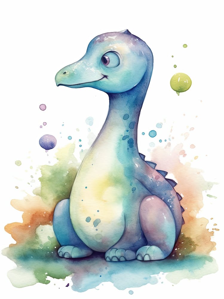Apatosaurus Cute Dinosaur Watercolour 2