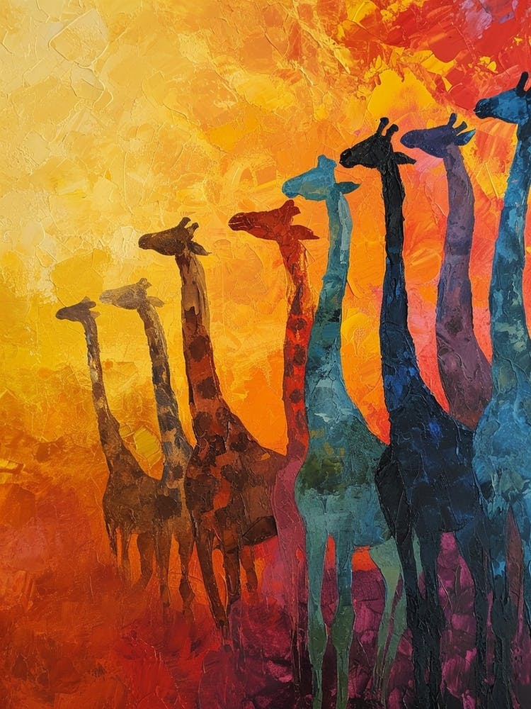 Warm Colourful Giraffes In The Sunny Landscape 1
