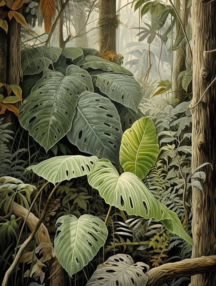 Vintage Jungle Botanical Illustration Monstera 4