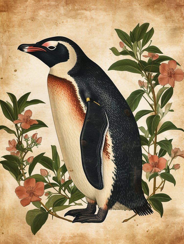 Adlie Penguin St Kilda Breakwater Vintage Botanical Painting 1