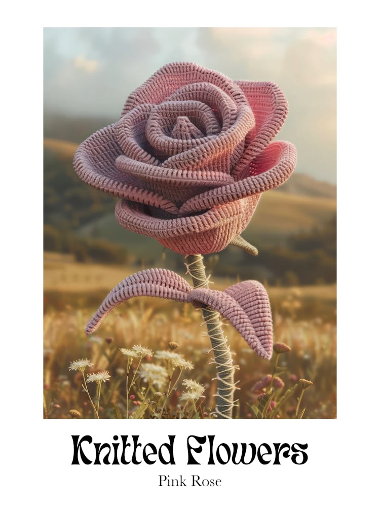 Knitted Flowers Pink Rose 2