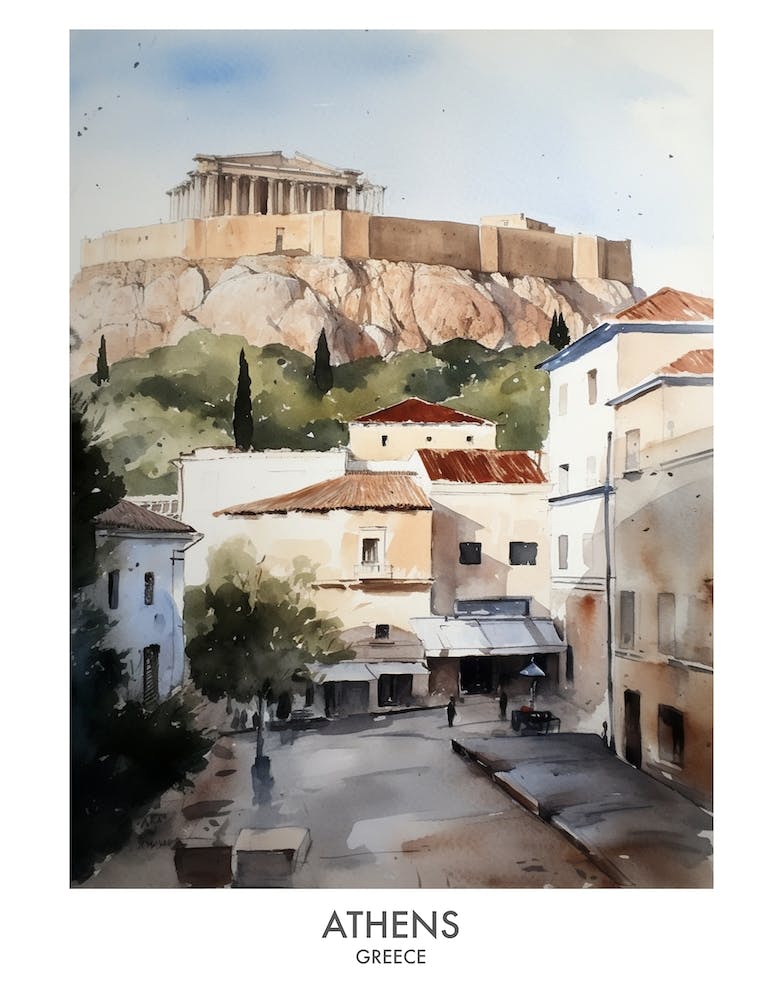 Athens Watercolour Travel Poster 3