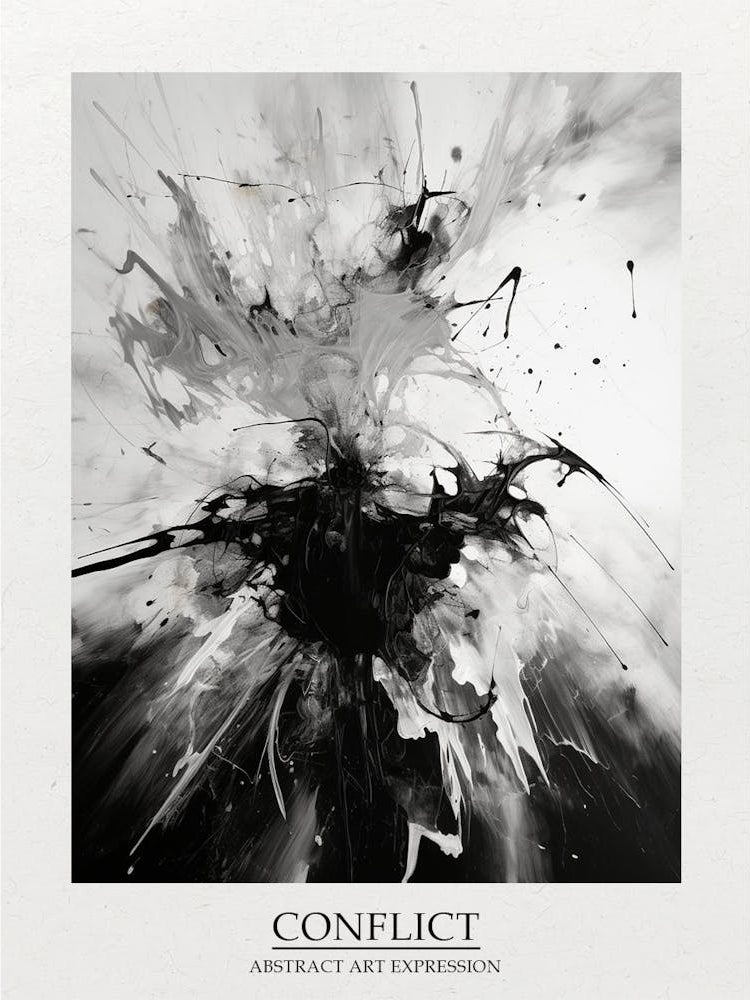 Conflict Abstract Black And White 1 Poster