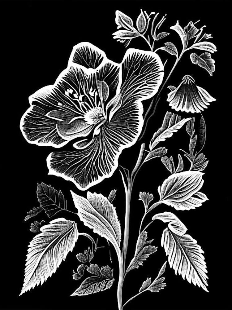 California Wild Rose Wildflower Linocut