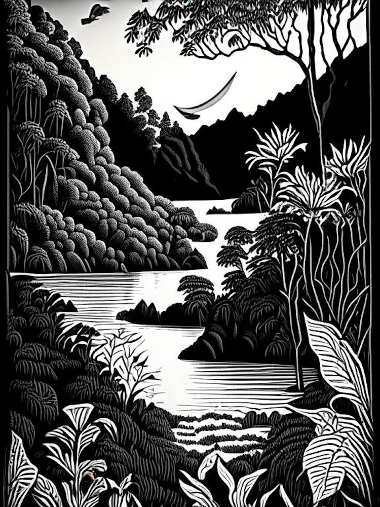 Ganna Walska Lotusland, 1, Usa Linocut Black And White Vintage