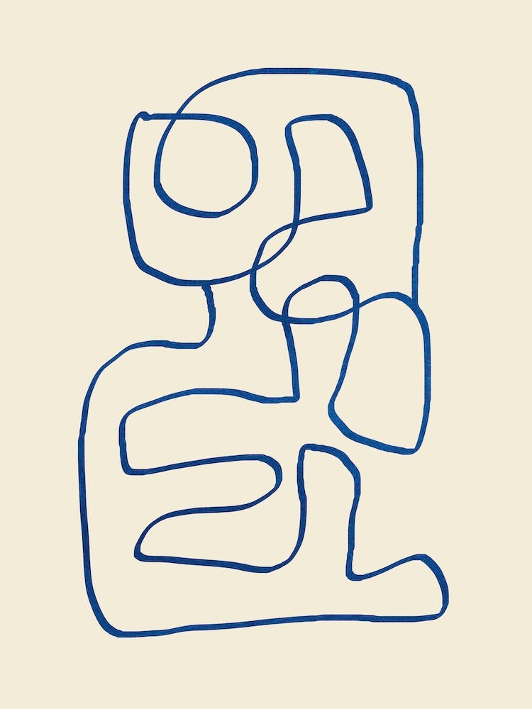 Abstract Blue Shapes Line Art