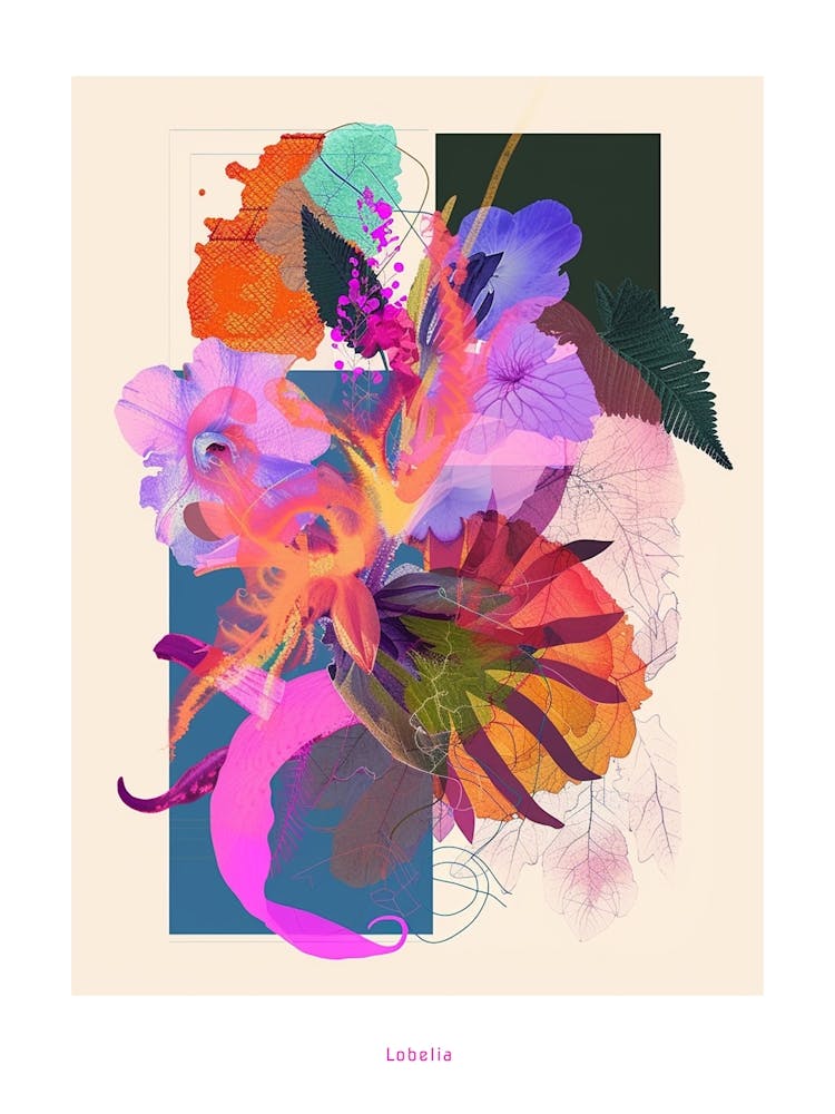 Lobelia 3 Neon Flower Collage Poster