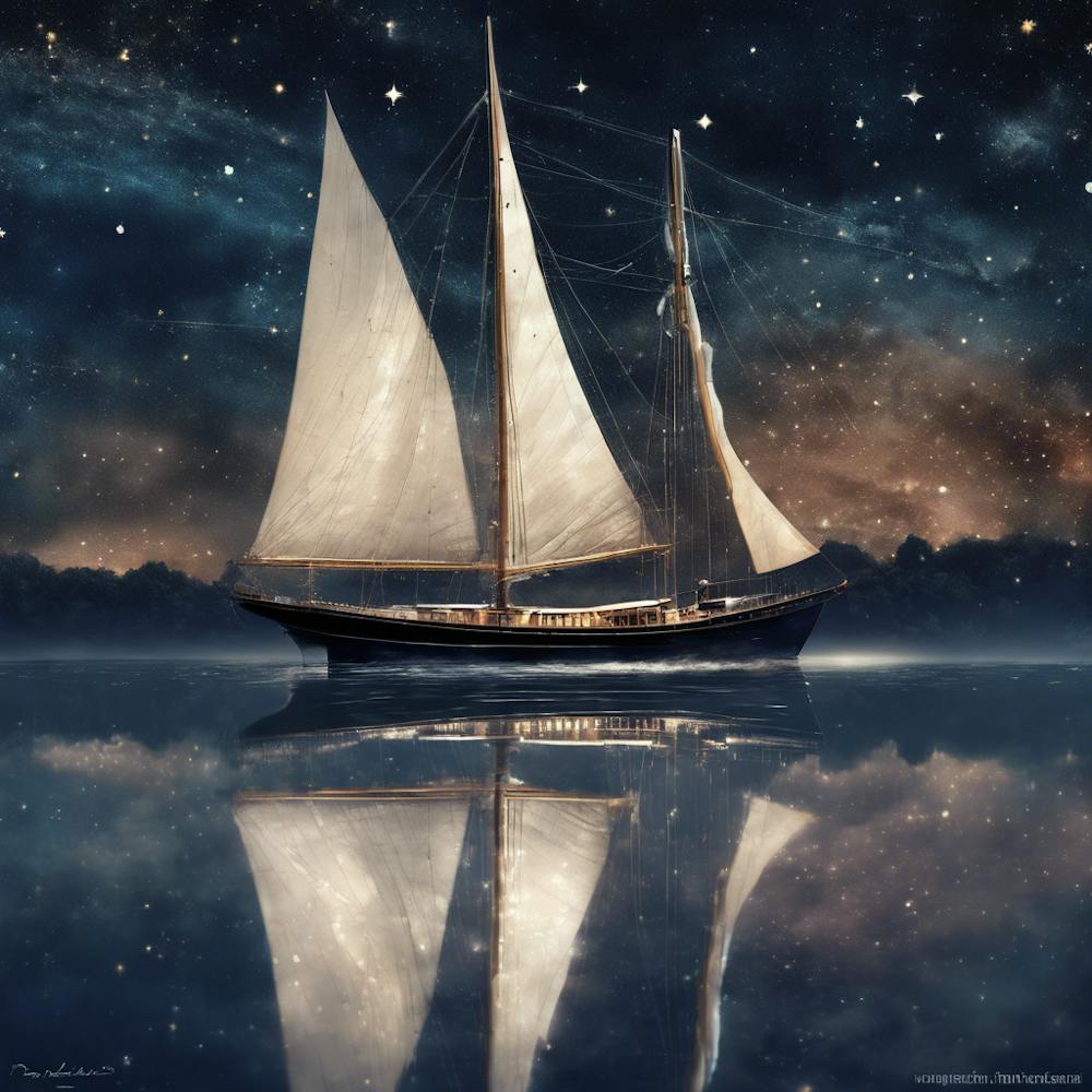 Sailboat At Night Gliding On Glass