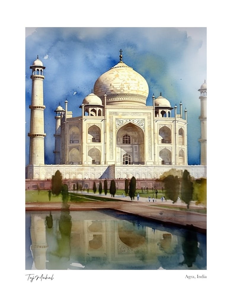 Taj Mahal, India 3 Watercolour Travel Poster