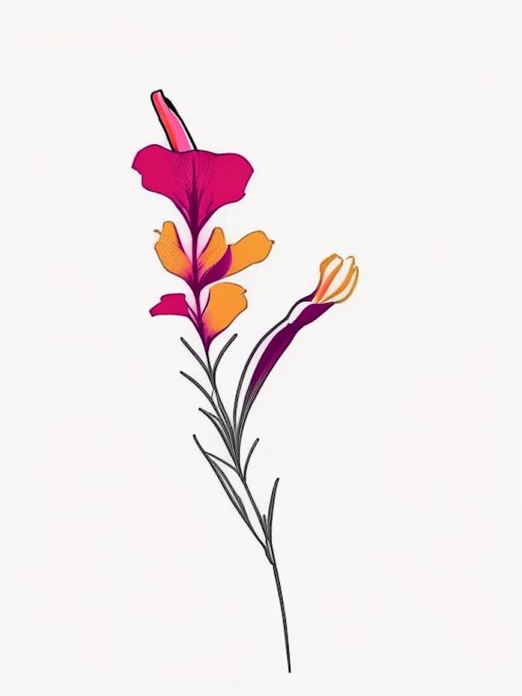 Snapdragon Floral Minimal Line Drawing 1 Flower