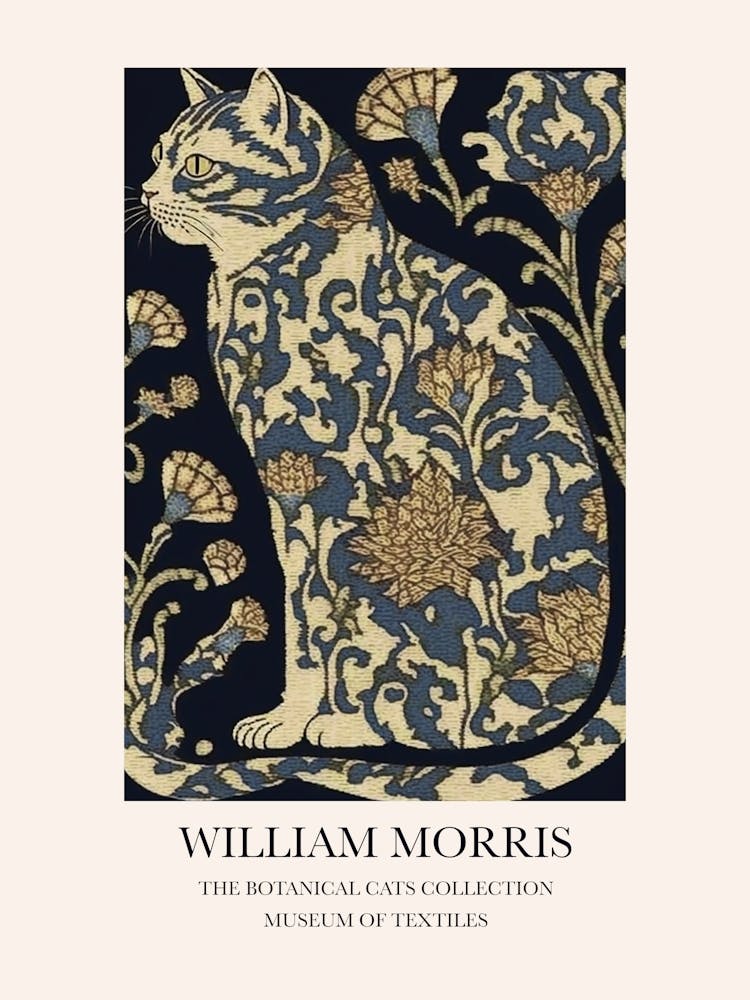 William Morris  Style Botanical Cats Textiles