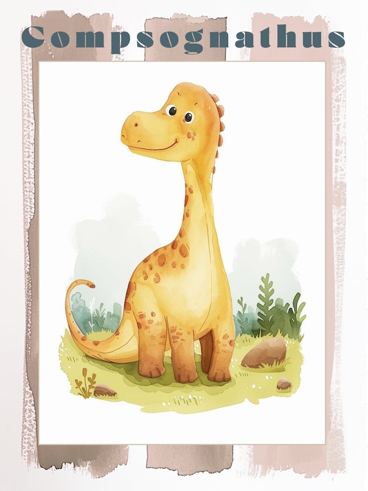 Cute Cartoon Compsognathus Watercolour 1 Poster