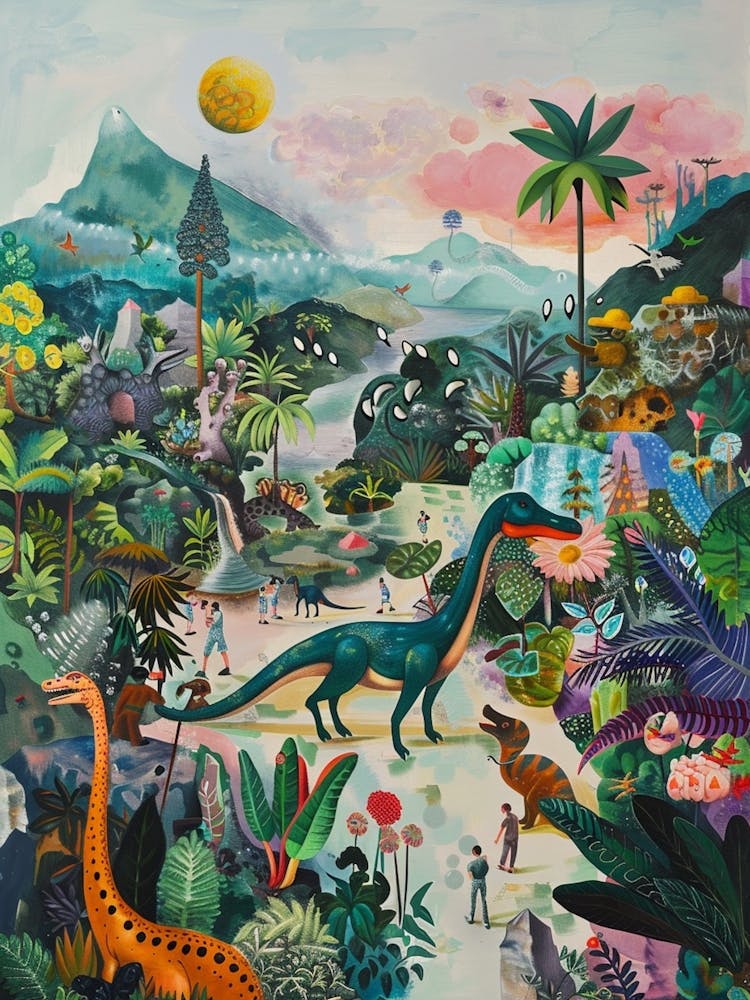 Colourful Dinosaur & Human Painting