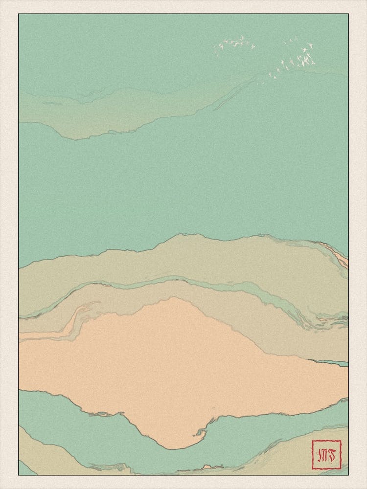 Abstract Beach Landscape Inspired By Minimalist Japanese Ukiyo E Painting Style 13