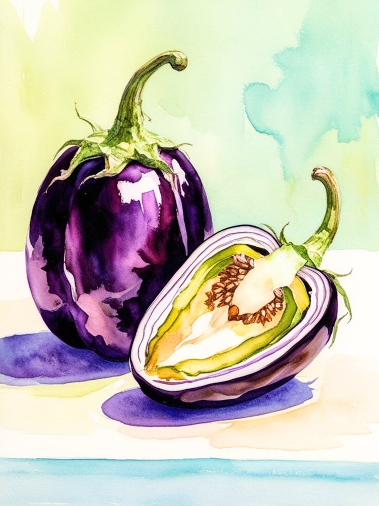Eggplant Watercolor Painting