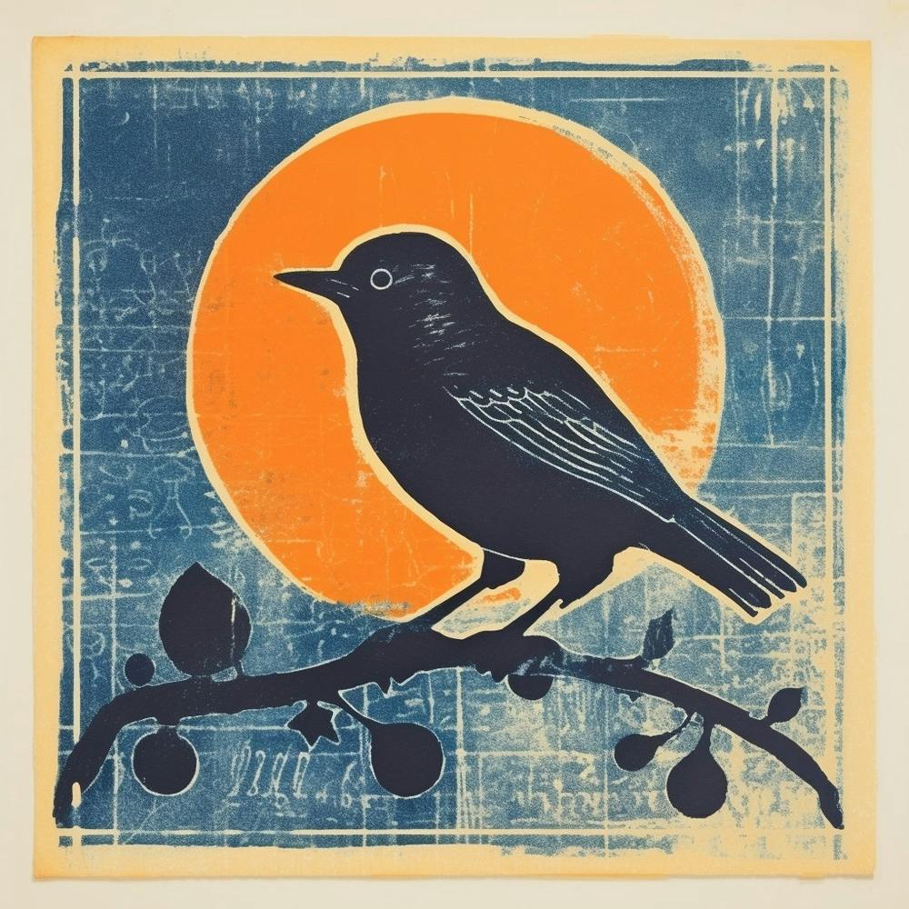 Retro Bird Lithograph Bluebird 3