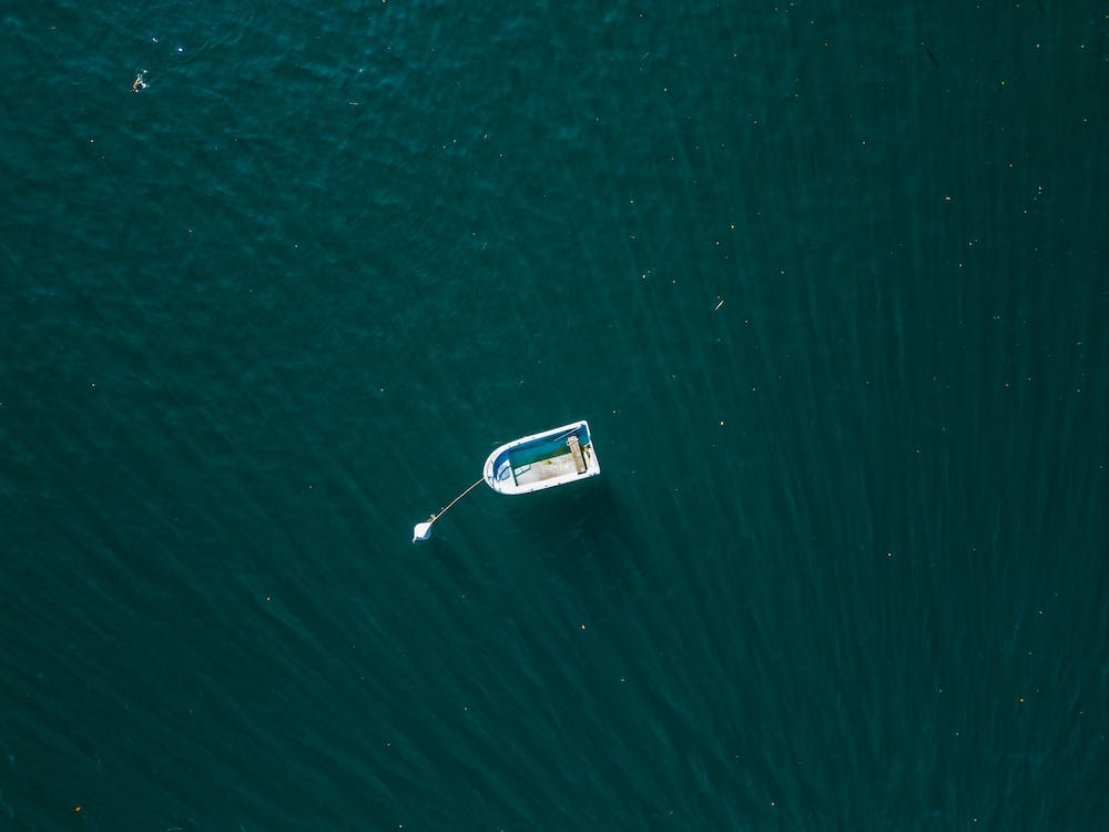 Top view of an empty boat in the lake