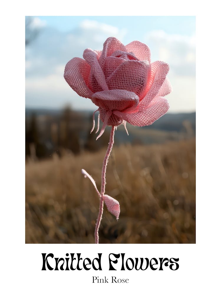 Knitted Flowers Pink Rose 6