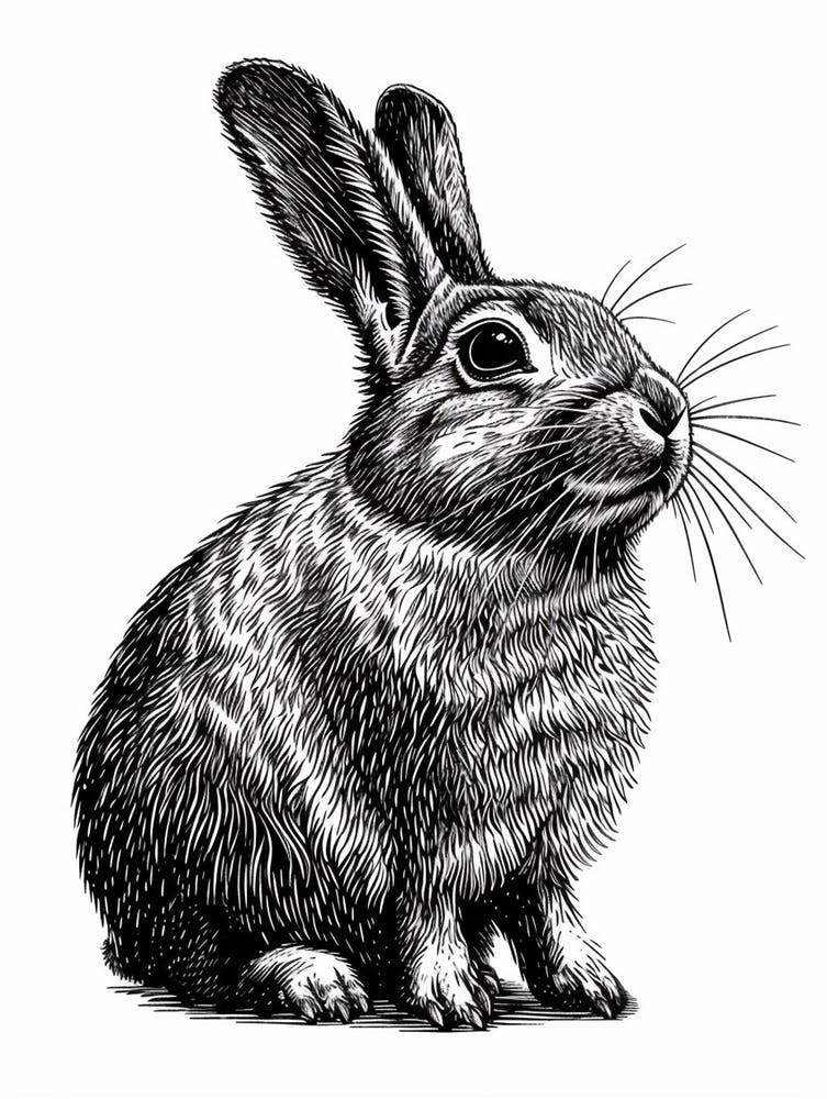 Chinchilla Blockprint Rabbit Illustration 4
