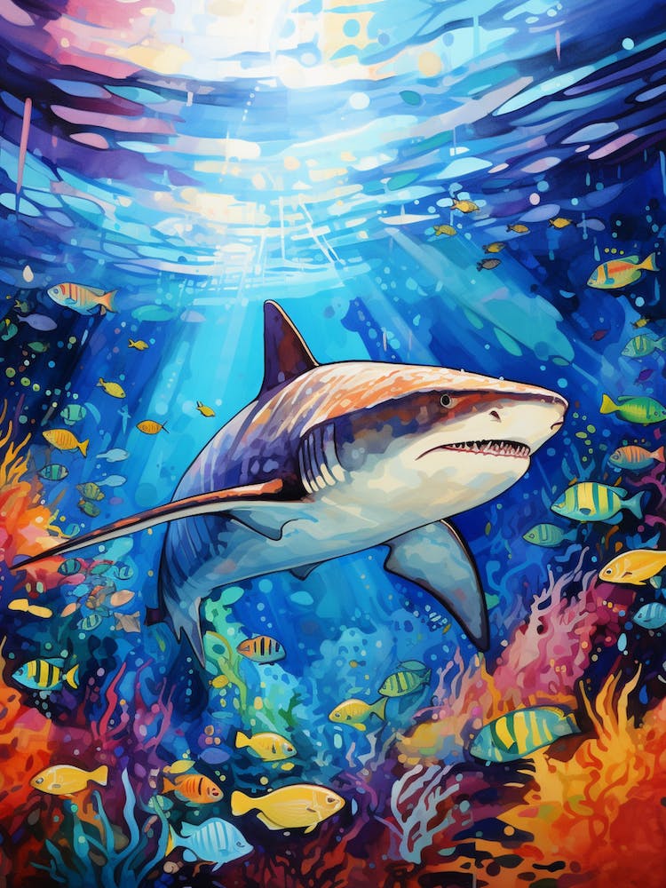 A Whitetip Reef Shark Vibrant Paint Splash 6