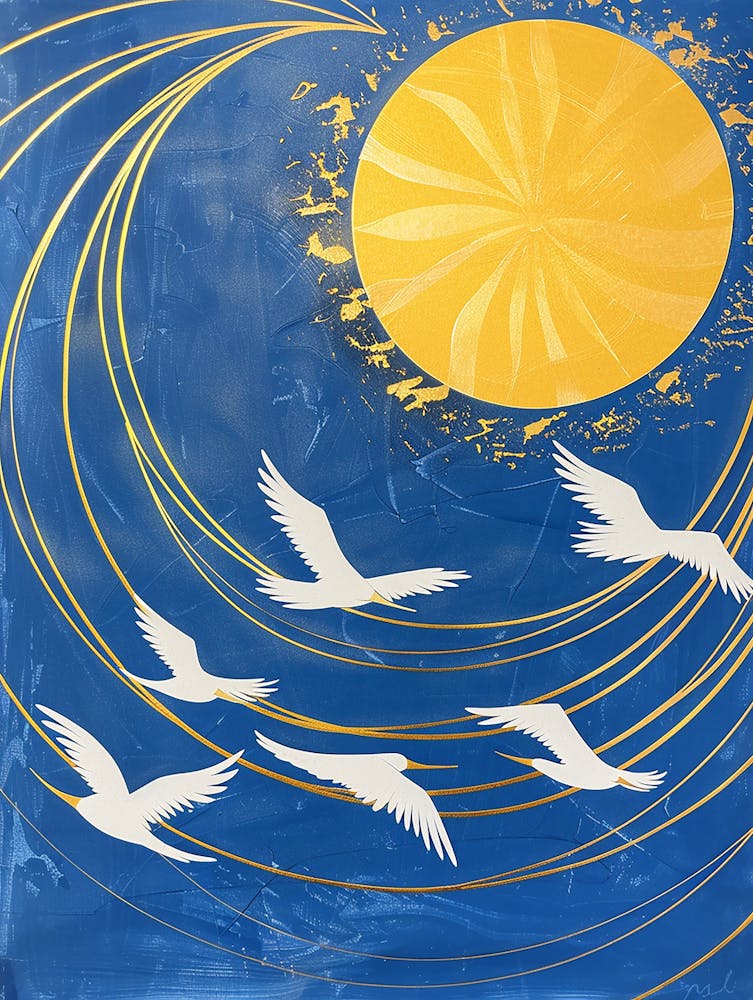 Birds Flying Over The Sun