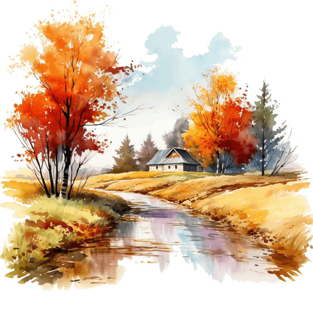 Watercolor Of Autumn Trees 3