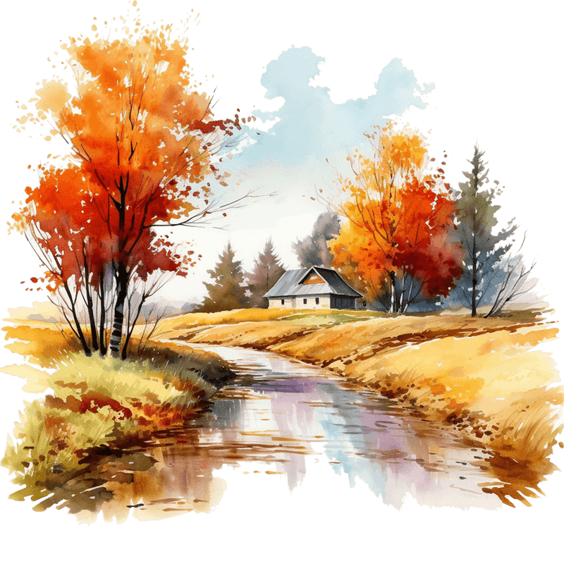 Watercolor Of Autumn Trees 3
