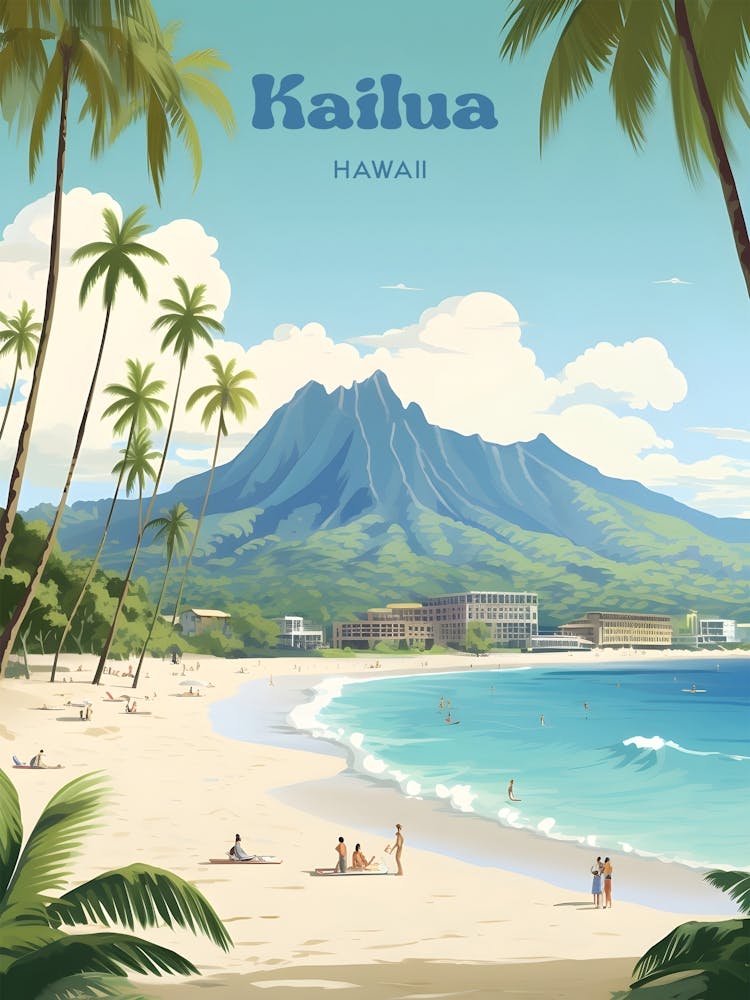 Kailua Hawaii Beach Travel Illustration
