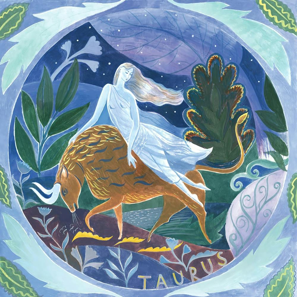 Taurus Star Sign Painting, Zodiac Illustration Horoscope, Astrology Watercolour Romantic Bull Fairytale Magical Landscape A3 A2 A1 1