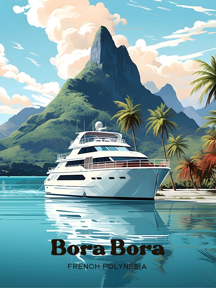 Bora Bora French Polynesia Island Travel Art Illustration