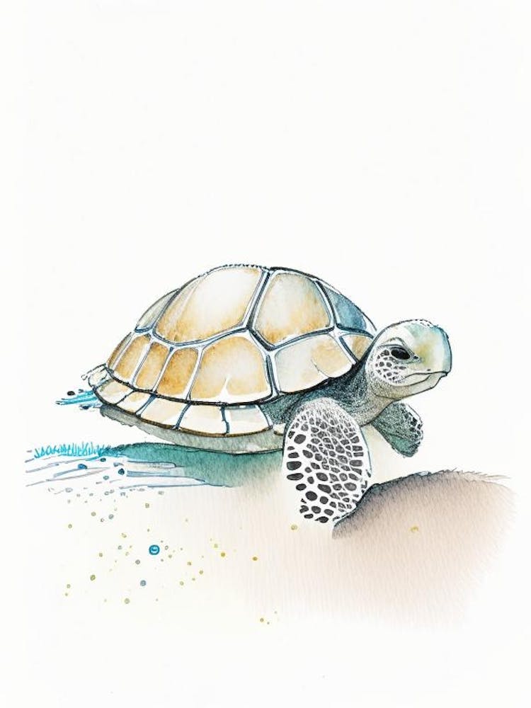 Hatching Sea Turtle, Sea Turtle Pencil Illustration 1