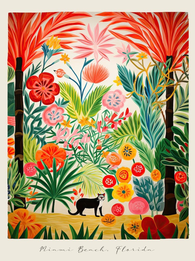 Affiche de Miami Beach, Florida, Style Matisse et Rousseau 2