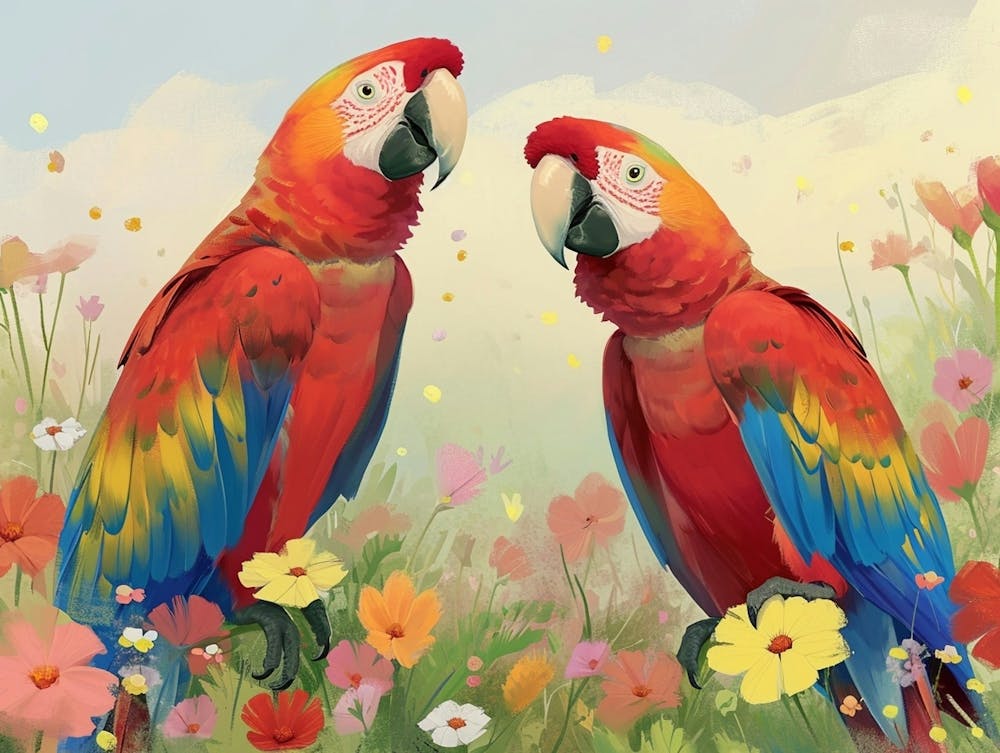 Floral Animal Illustration Macaw 1
