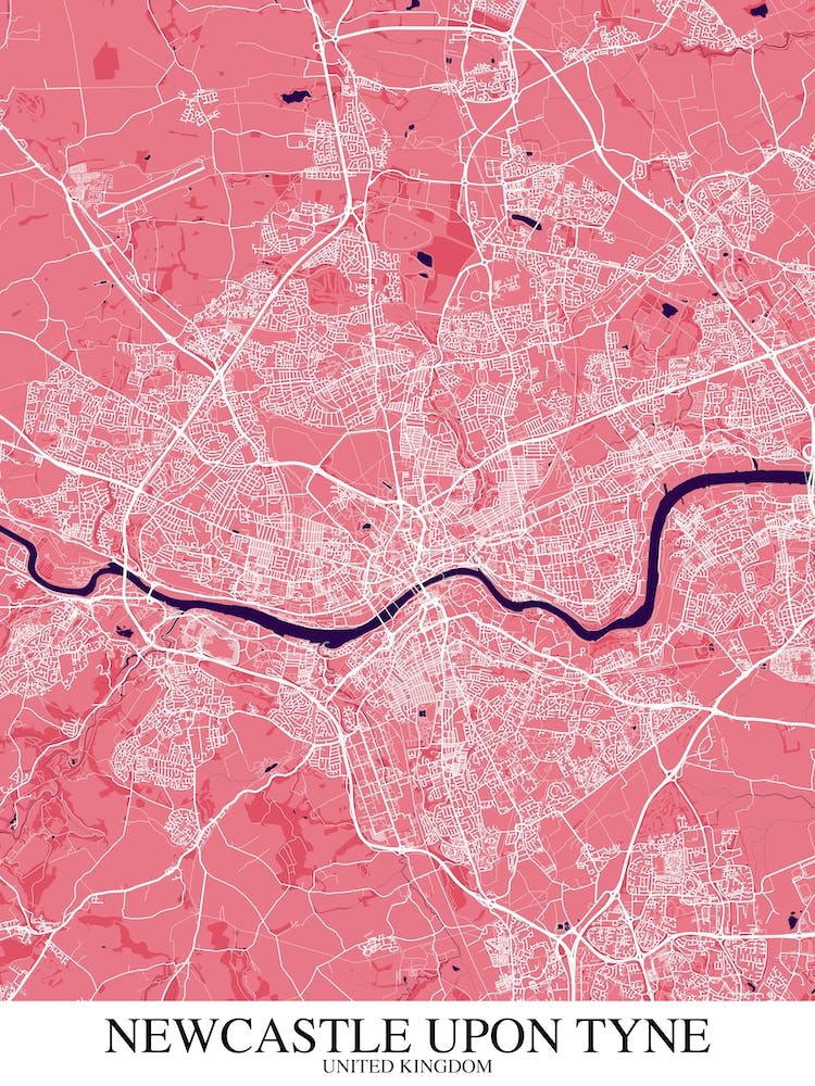 Newcastle Upon Tyne Pink Purple Map