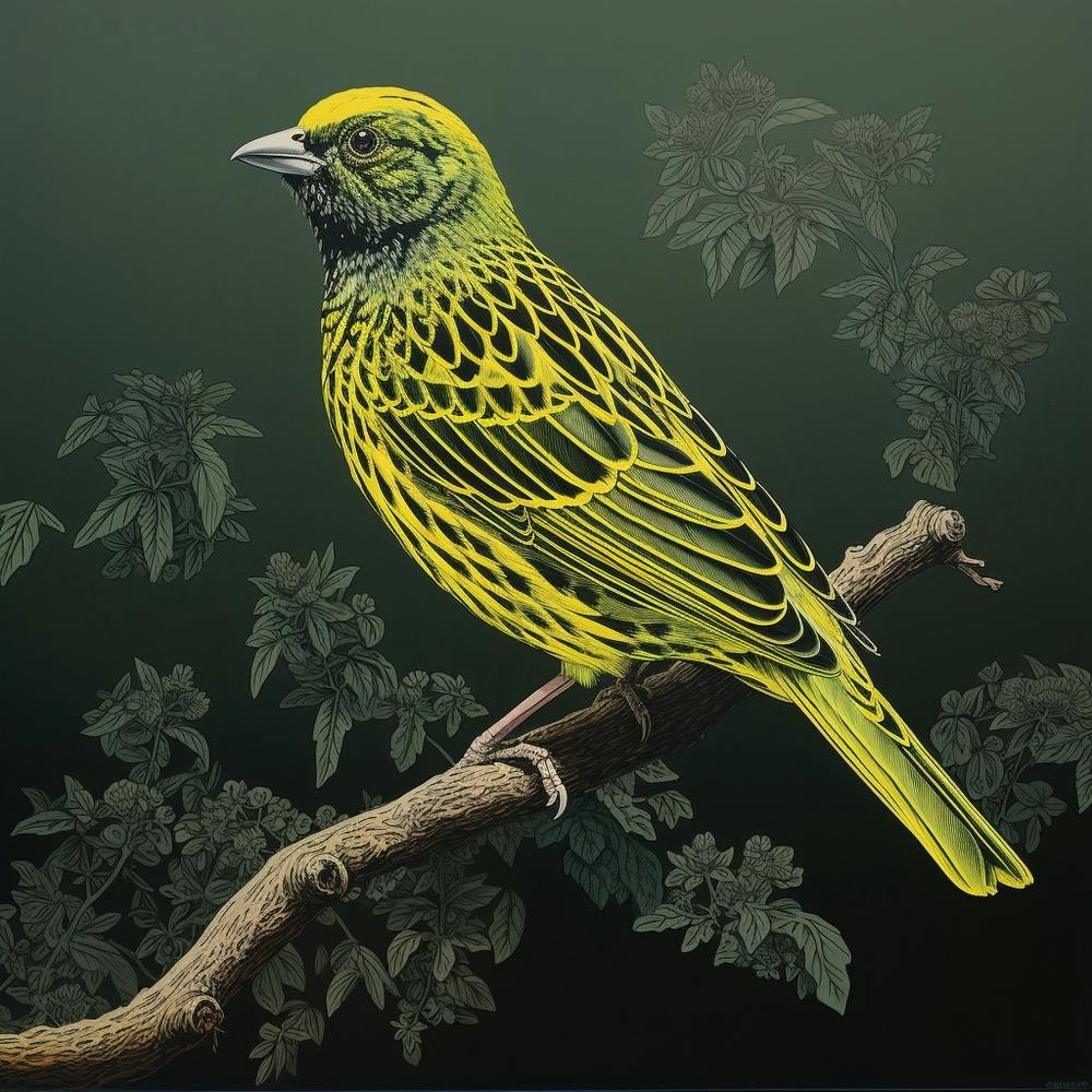 Ohara Koson Inspired Bird Painting Yellowhammer 4 Square
