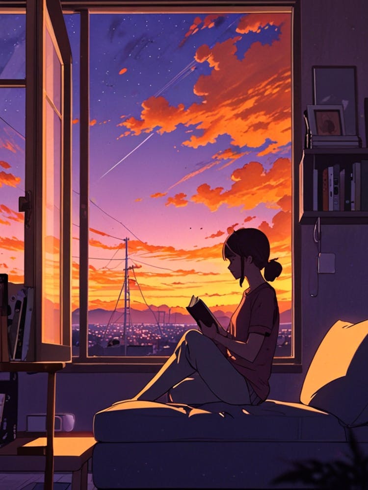 Anime Girl Reading A Book 1